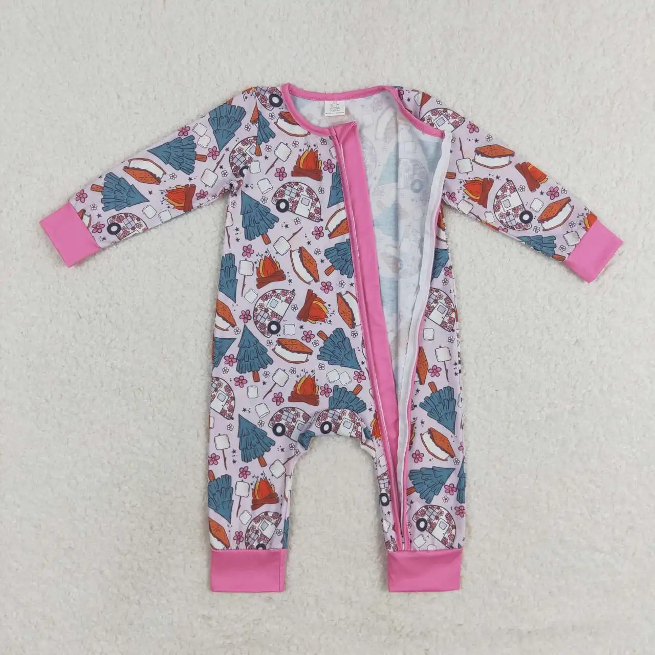 Mangas compridas do bebê Bamboo Sleepers, Zipper Sleeper, Pink Christmas Tree Rompers, Roupas infantis, Boutique, Atacado, RTS