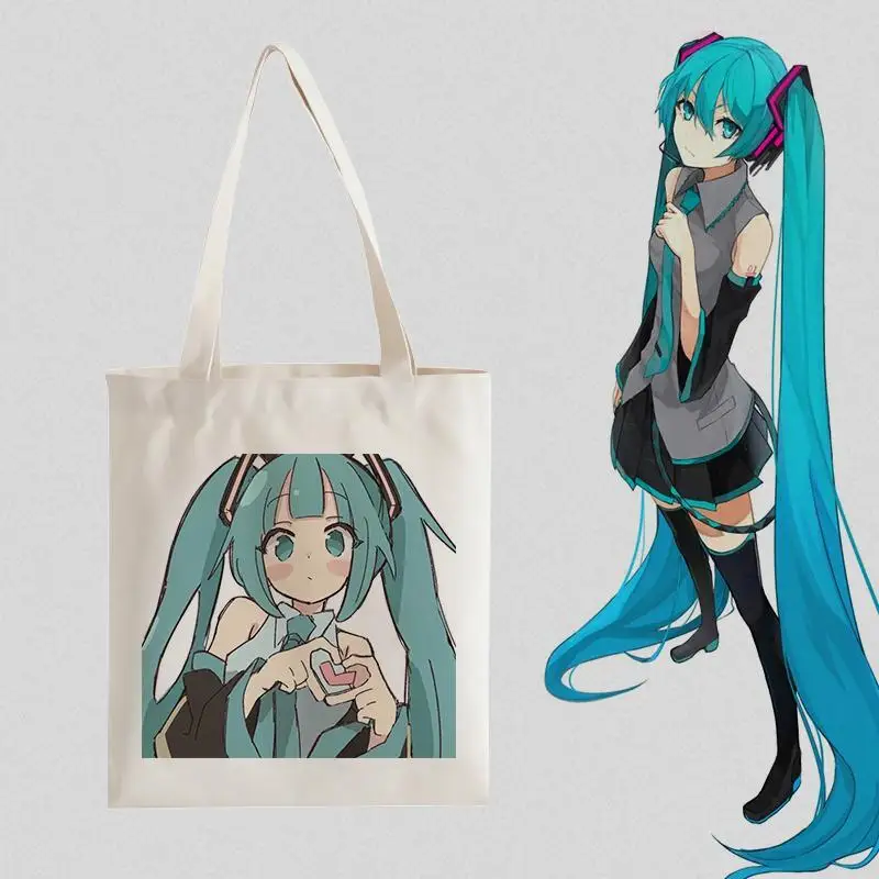 Hatsune Miku Anime Periphery One Shoulder Canvas Bag boys Student Handheld School Bag Beautiful Girl miku Same Shopping Bag