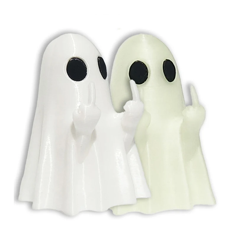 Luminous Middle Finger Cute Ghost Statue Small Scary Ghost Figurines Halloween Home Decoration Table Ornament