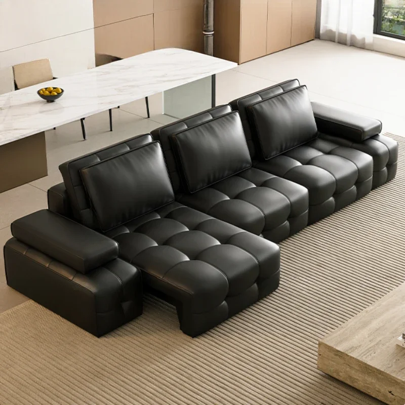 وظيفة كهربائية إيطالية أريكة سرير الطبقة الأولى جلد البقر شقة صغيرة أريكة سرير قابل للسحب مستقيم Divano Letto أثاث المنزل #4