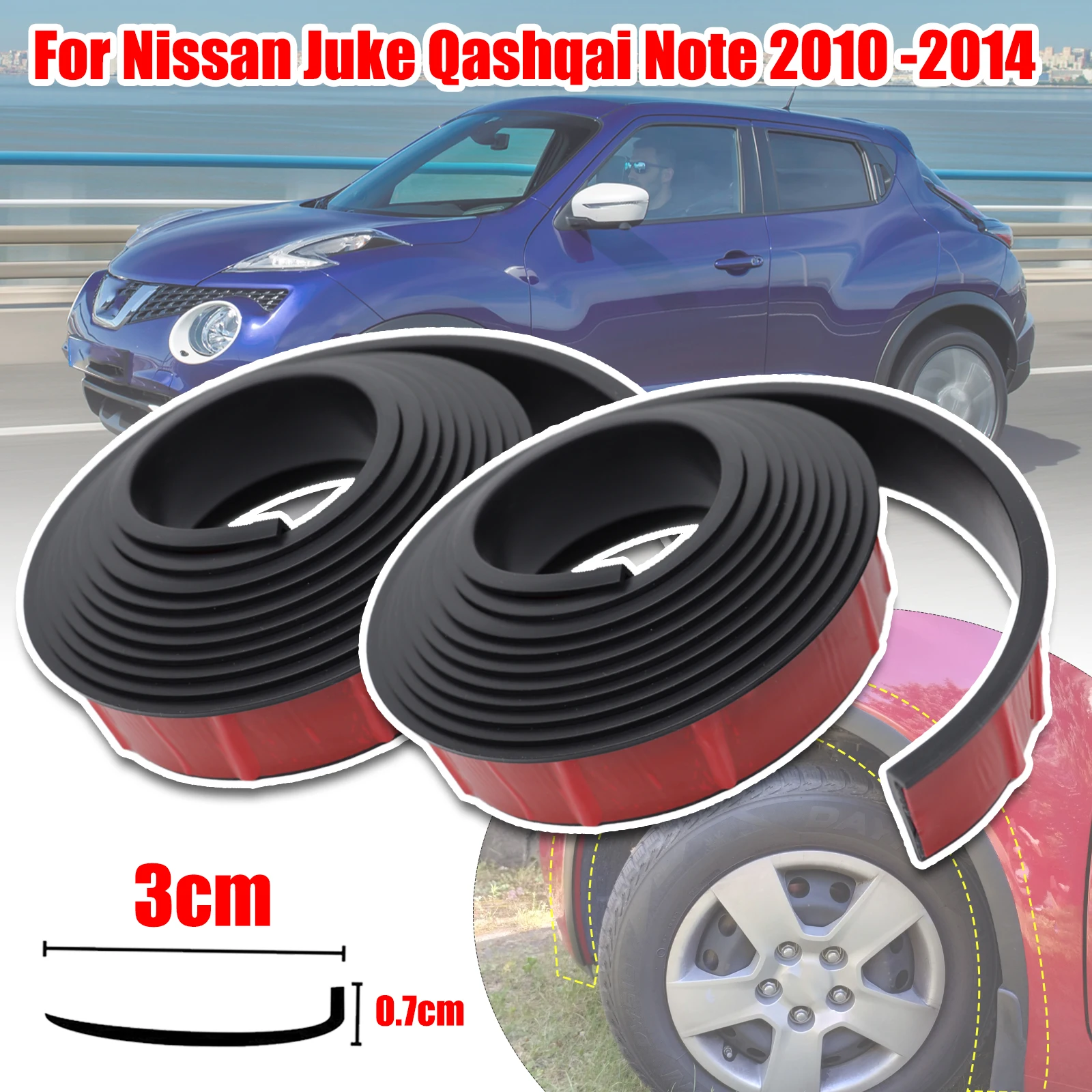 

Car arch Fender Flares Eyebrow Protector Rubber Seal Strip Wheel Lip Body Cover Scratch Proof For Nissan Juke Qashqai Note 2010