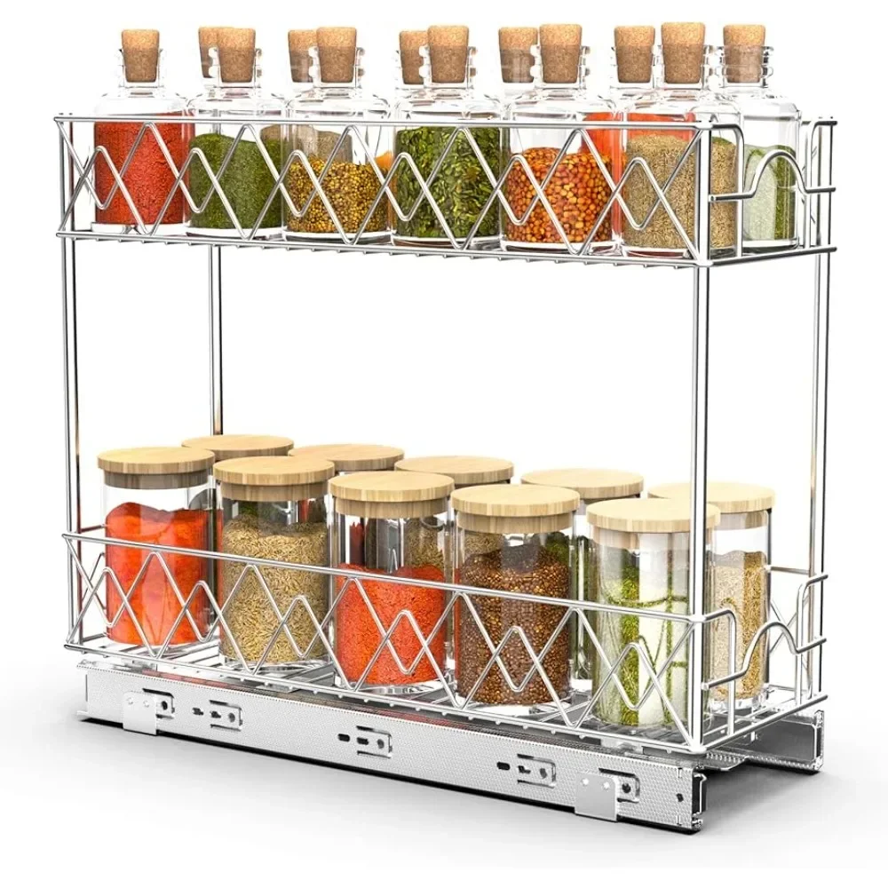 

2 Tier Pull Out Cabinet Organizer (7''Wx21''Dx17.3''H), Kitchen Shelves to storage