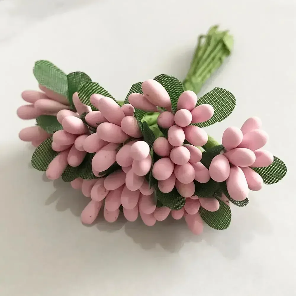 6/8/10/12/24/200pcs Pink Hybrid Flower Cherry Stamen Berries Bundle DIY Cake Christmas Wedding Gift Box Wreaths Decor