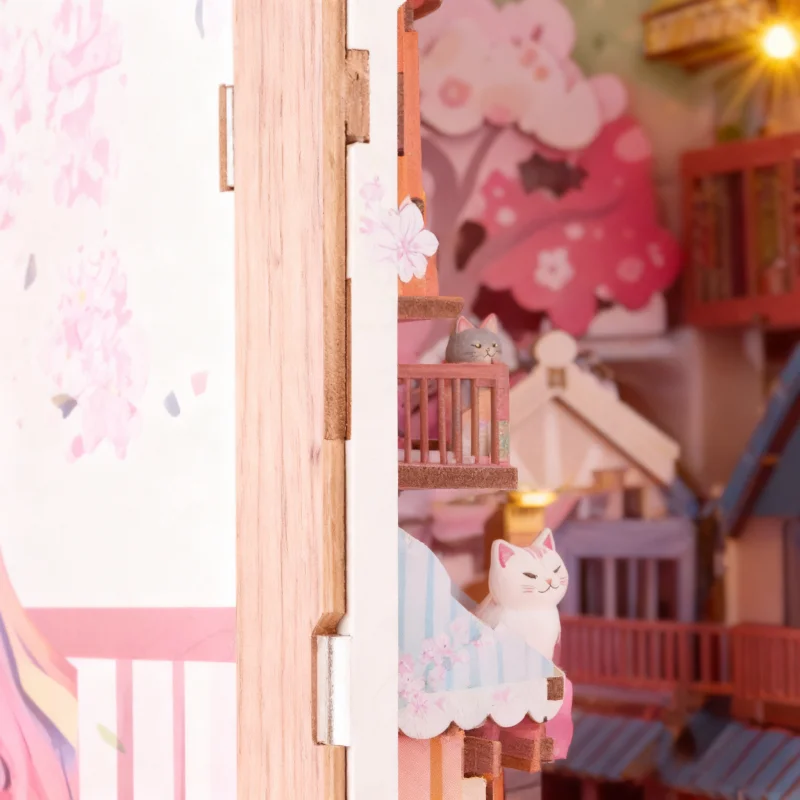 OUZEY Kawaii Cat Book Nook DIY، بقالة صغيرة ذات طابع وردي، هدية بيت الدمى اللطيفة للفتيات المراهقات #3