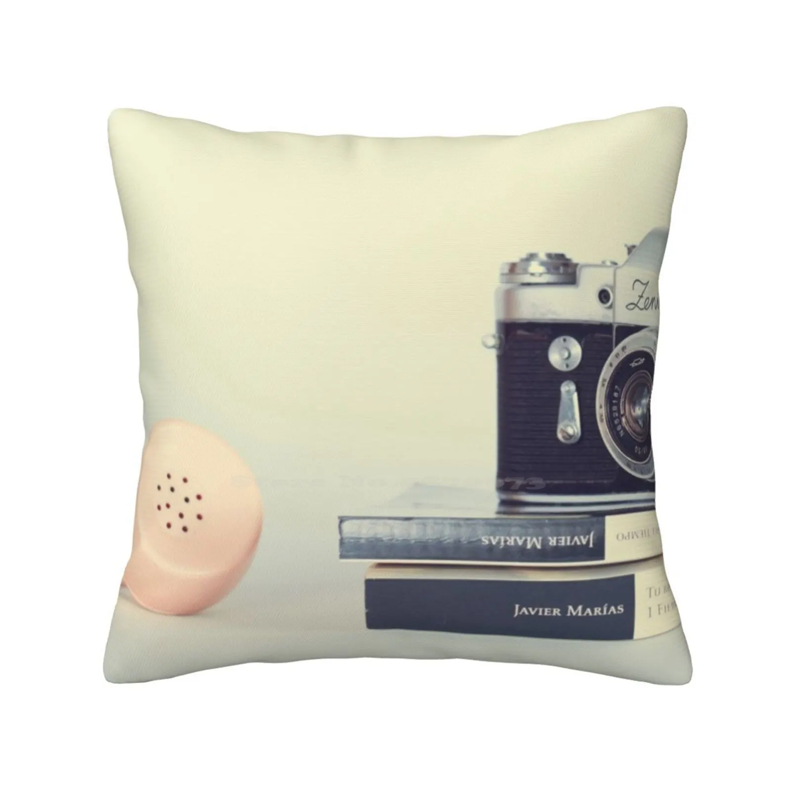 Vintage Camera And Retro Telephone Fashion Sofa Throw Pillow Cover Pillowcase Cases Cool Camera Film Retro Vintage Beige Cream