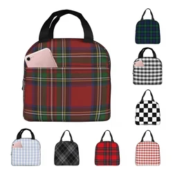 Royal Tartan Plaid Lunch Bag Waterproof Insulated Canvas Cooler Bag Thermal Cold Food Picnic Travel Tote for Women Children