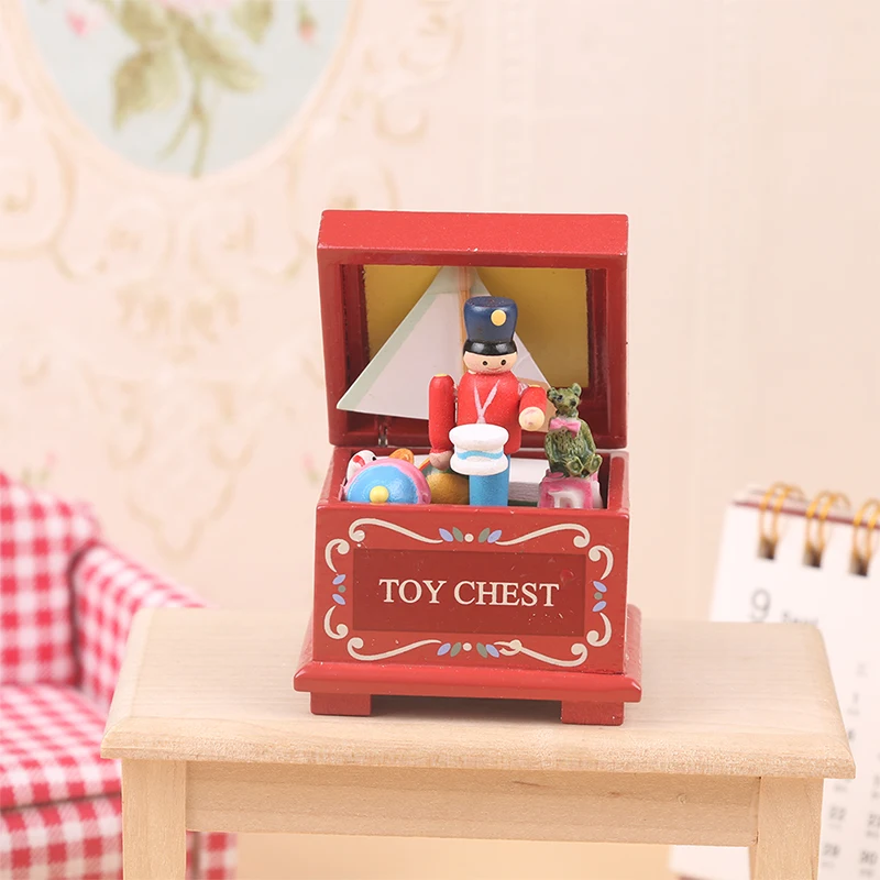 1Pc Miniature Wooden Children\'s Room Toy Box Christmas Nutcracker Model Kids Pretend Play Toys 1:12 Dollhouse Accessories