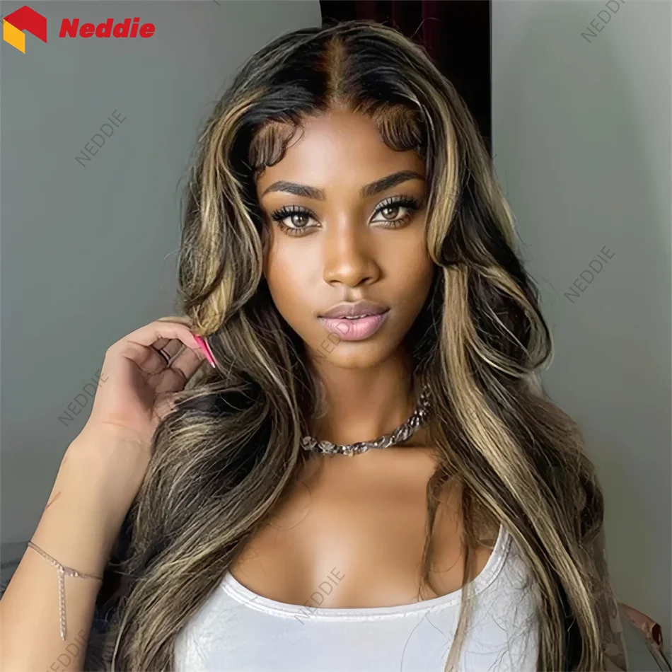 new 13x6 Long Lace Front Highlight Wig Body Wave Neddie Preplucked 100% brazilian Human Hair Frontal Wigs on Sale Clearance