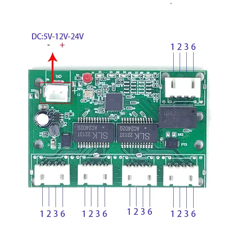 Fast switch mini 5 port ethernet TAP  switch 10 / 100mbps network switch HUB pcb module board for system integration module