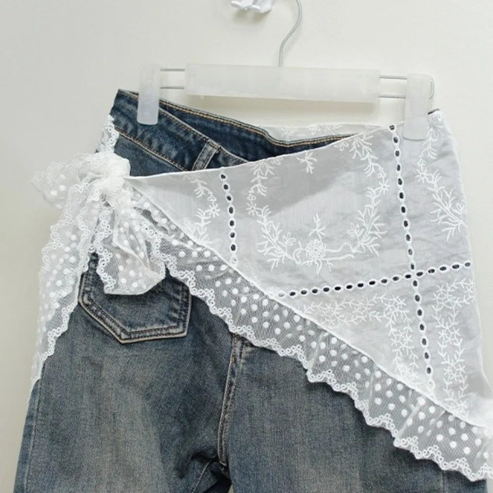 

Fashion Y2k Lace Layered Gauze Skirt Matching Pants Open Skirt Spicy Girl Stacked Skirt Lightweight Triangle Headscarf Girl