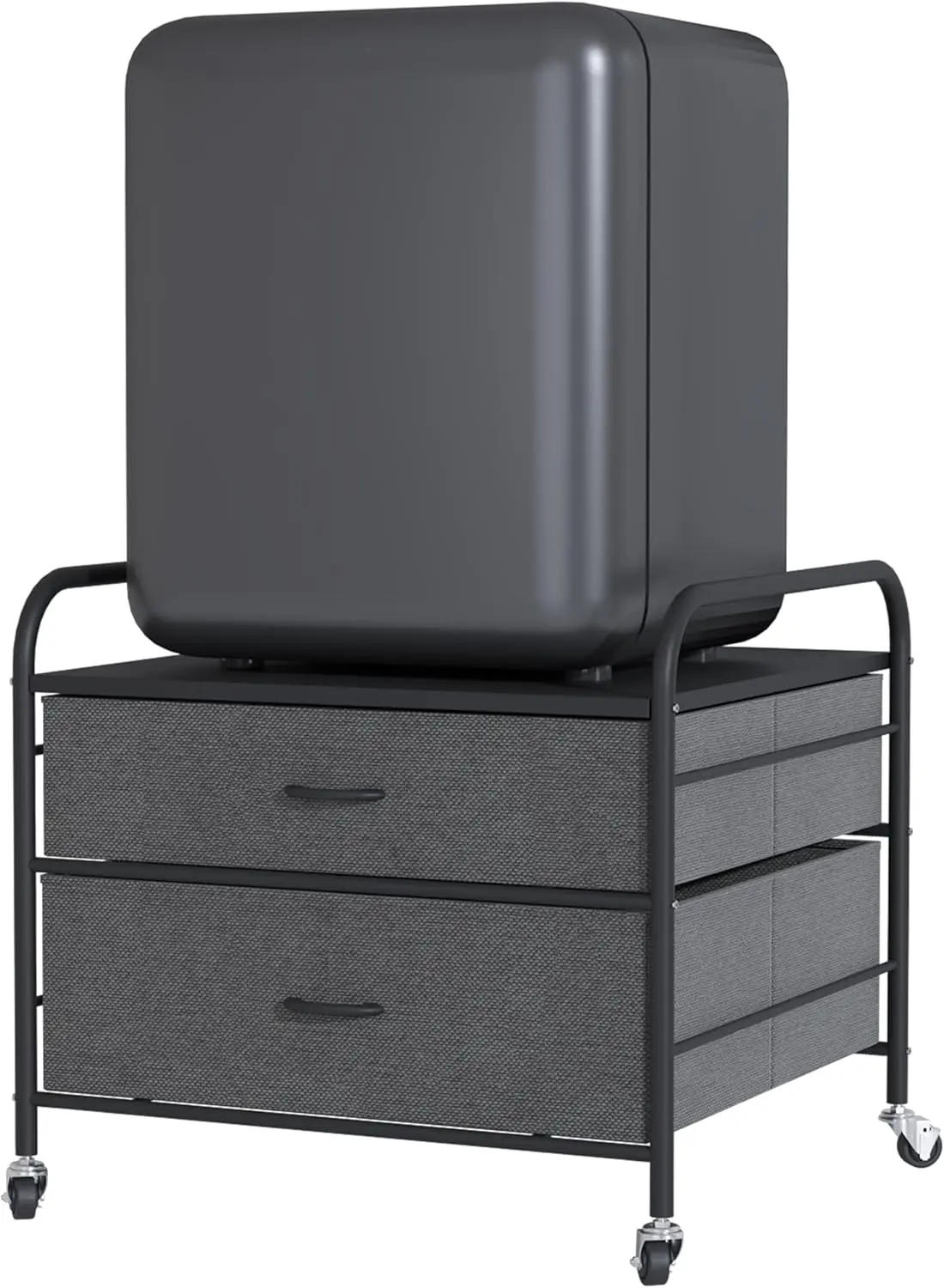 Mini Fridge Stand with Storage, 120LBS Capacity, Metal Frame Iron Top, 4 Swivel Wheels for Home Kitchen in Black