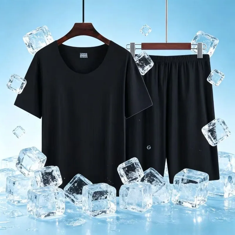 Men's Plus Size Ice Silk Short sleeved T-shirt Men's Summer Loose Mesh T-shirt Top Breathable Clothes view 2