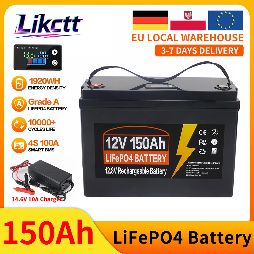 Nieuwe 12V 100AH 150AH 200AH 350AH LiFePO4 Lithium IJzerfosfaat Batterij Graad A Ingebouwde BMS 10000 Cycli Voor Camper Thuis Zonnesysteem EU Voorraad Belastingvrij