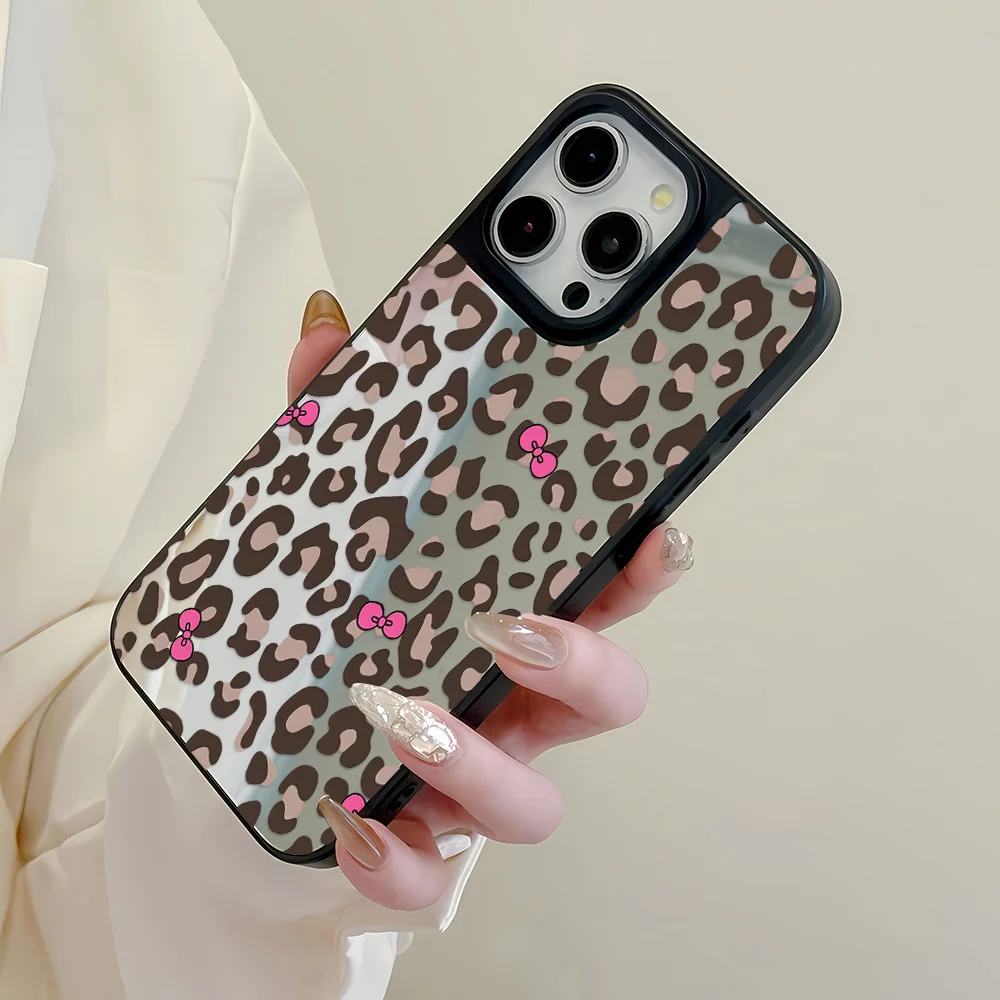 Fashion Leopard Mirror Phone Case For iPhone 11 Case iPhone 17 Pro Max 16 15 14 Pro Max 12 13 Case Makeup Mirror Hard Back Cover - view 2