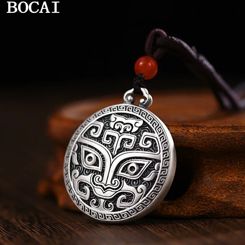 

BOCAI S999 Silver Gluttonous Animal Face Domineering Retro Pixiu Men's Pendant Personalized Design Fashion Necklace Trend Gift