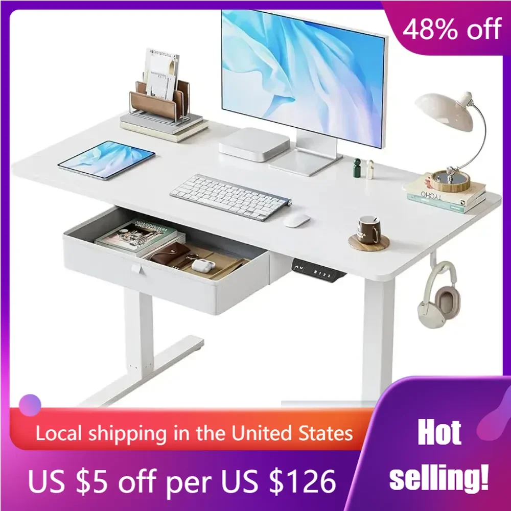 40'' Standing Desk, Electric Stand up Height Adjustable Home Office Table, Sit Stand Desk with Splice Board, White