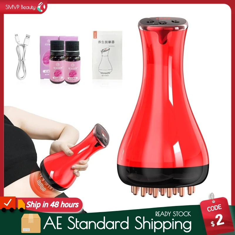 

Electric Meridian Brush 4-1 Body Massager Vibrate Microcurrent Hot Compress Scraping Lymphatic Drainage Machine Fat Burner Red