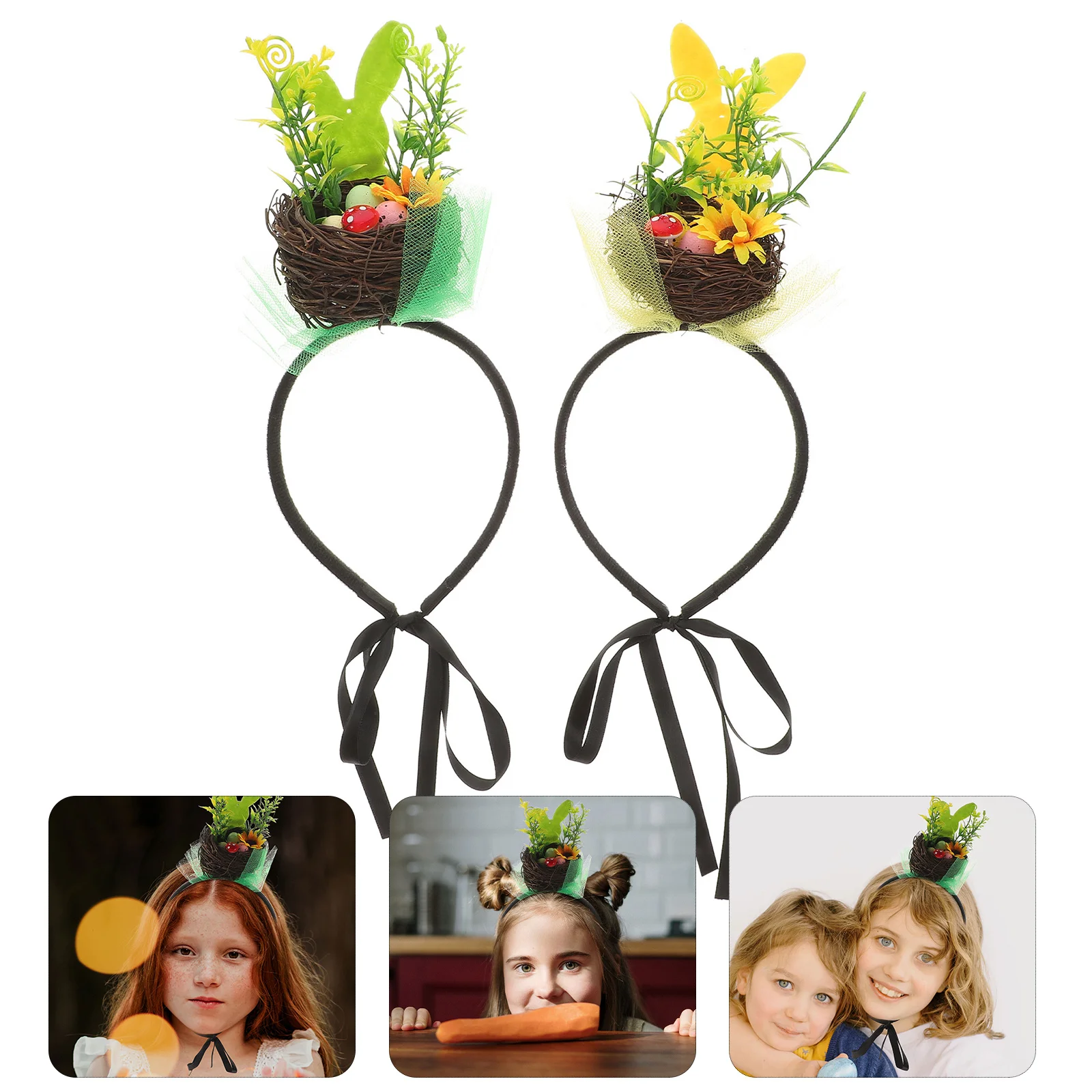 

2Pcs Bird Nest Easter Hairbands Colorful Artificial Flower Lightweight Headwear Easter Party Photo Prop for Women