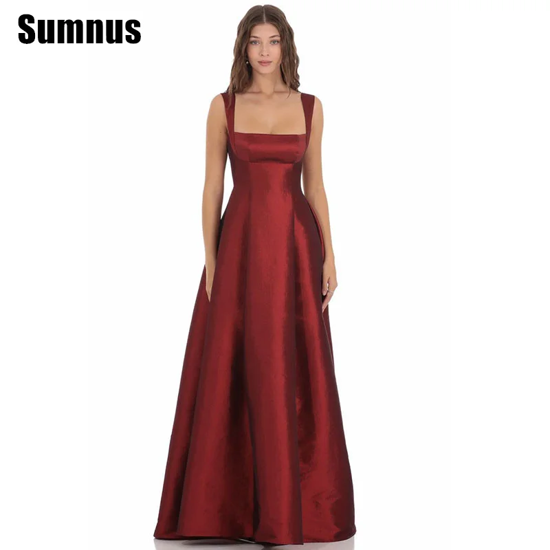 

SUMNUS Elegant A-Line Bridesmaid Dresses Spaghetti Strap Dresses Floor-Length Sleeveless Wedding Occasion Gowns Customized