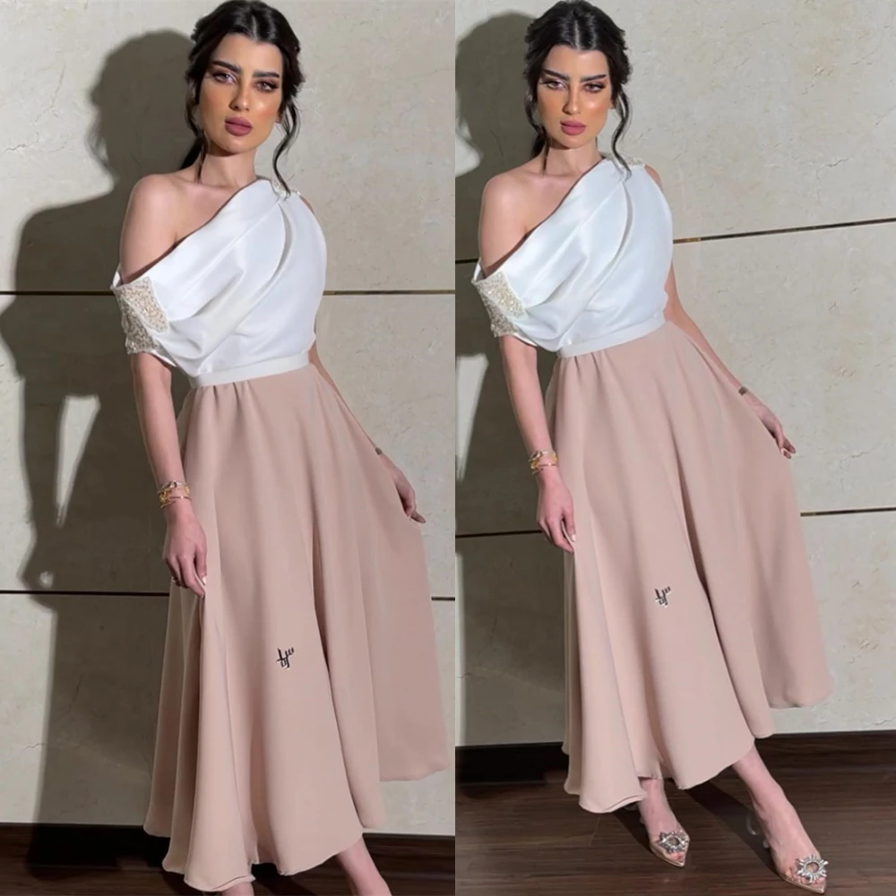 Customized Delicate Boat Neck Evening Dress Elegant Jersey Cocktail Dress Luxury Short Sleeves Special Occasion Gowns