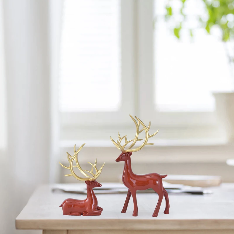 الراتنج الأزواج الأيائل سطح المكتب ديكور الذهب الرنة الحيوان مكتب الديكور داخلي غرفة المنزل الحلي الجدول الحرفية ديكور المنزل #4