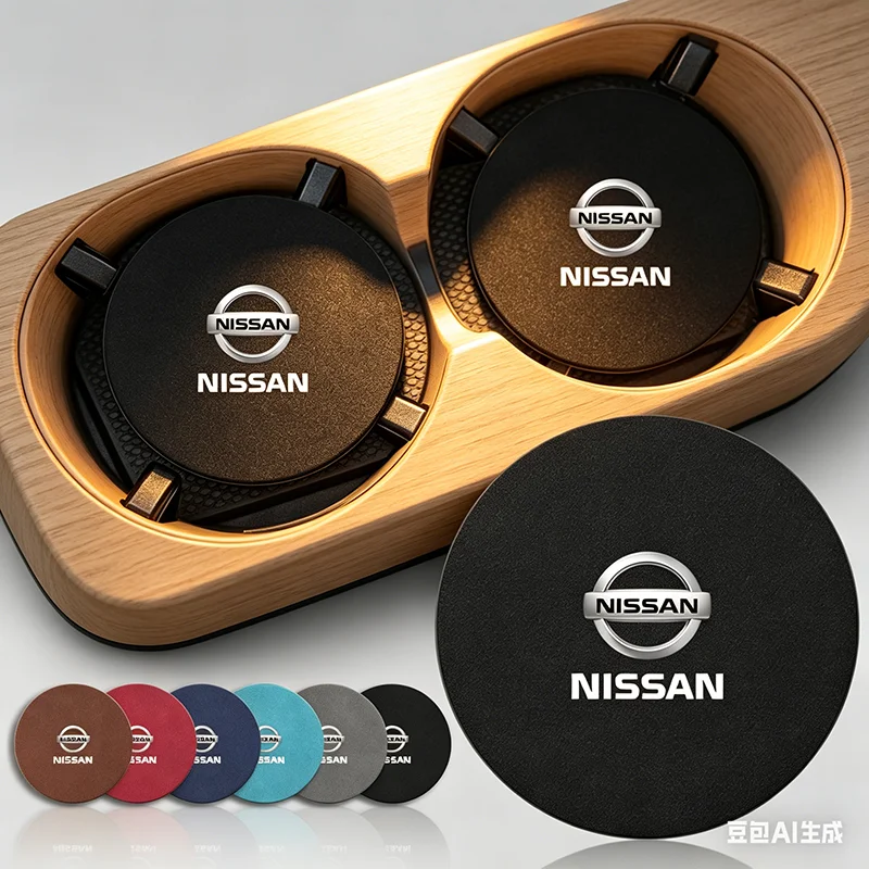 Car Leather Water Coaster Non-Slip Mat Car Bottle Holder Insert Pad For Nissan GTR X-trail Tiida Qashqai J10 J11 Leaf Kicks