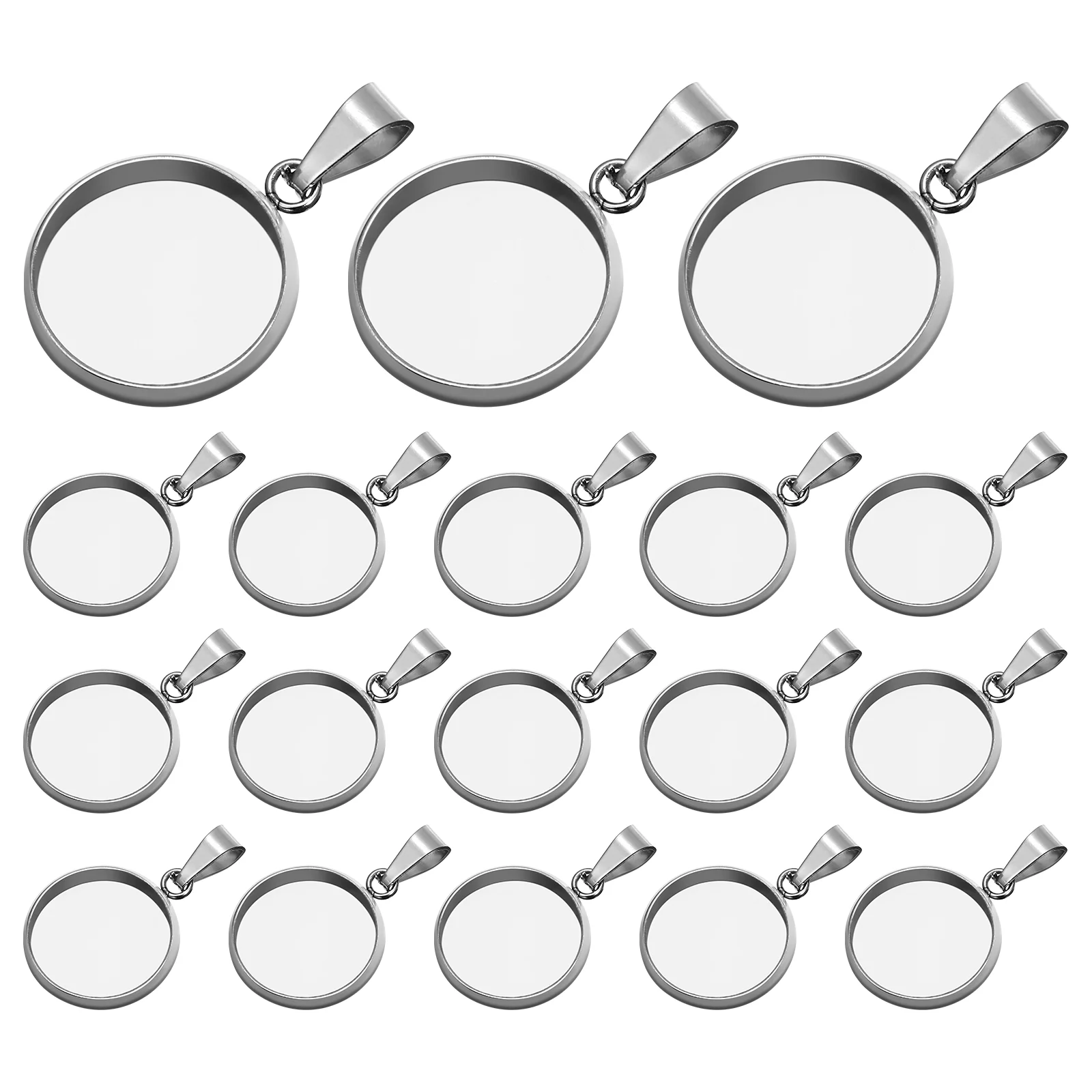 20 Pcs Silver Bezel Earrings DIY Pendant Holder Necklace Keychain Display Stand