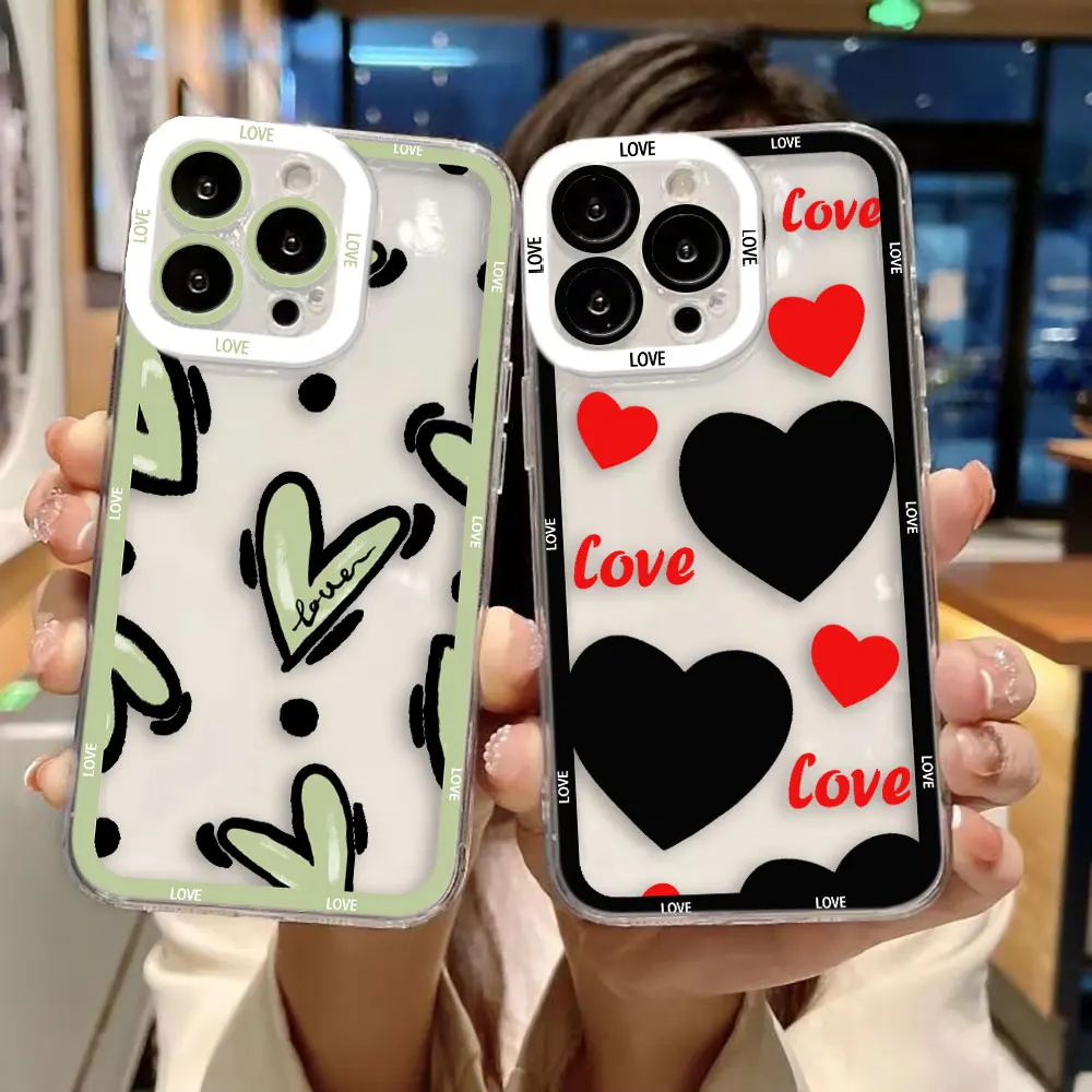 Cartoon Love Heart Clear Phone Case For Samsung Galaxy S26 S25 S24 S23 S22 S21 S20 FE PLUS ULTRA EDGE Case Cover Shell Capa
