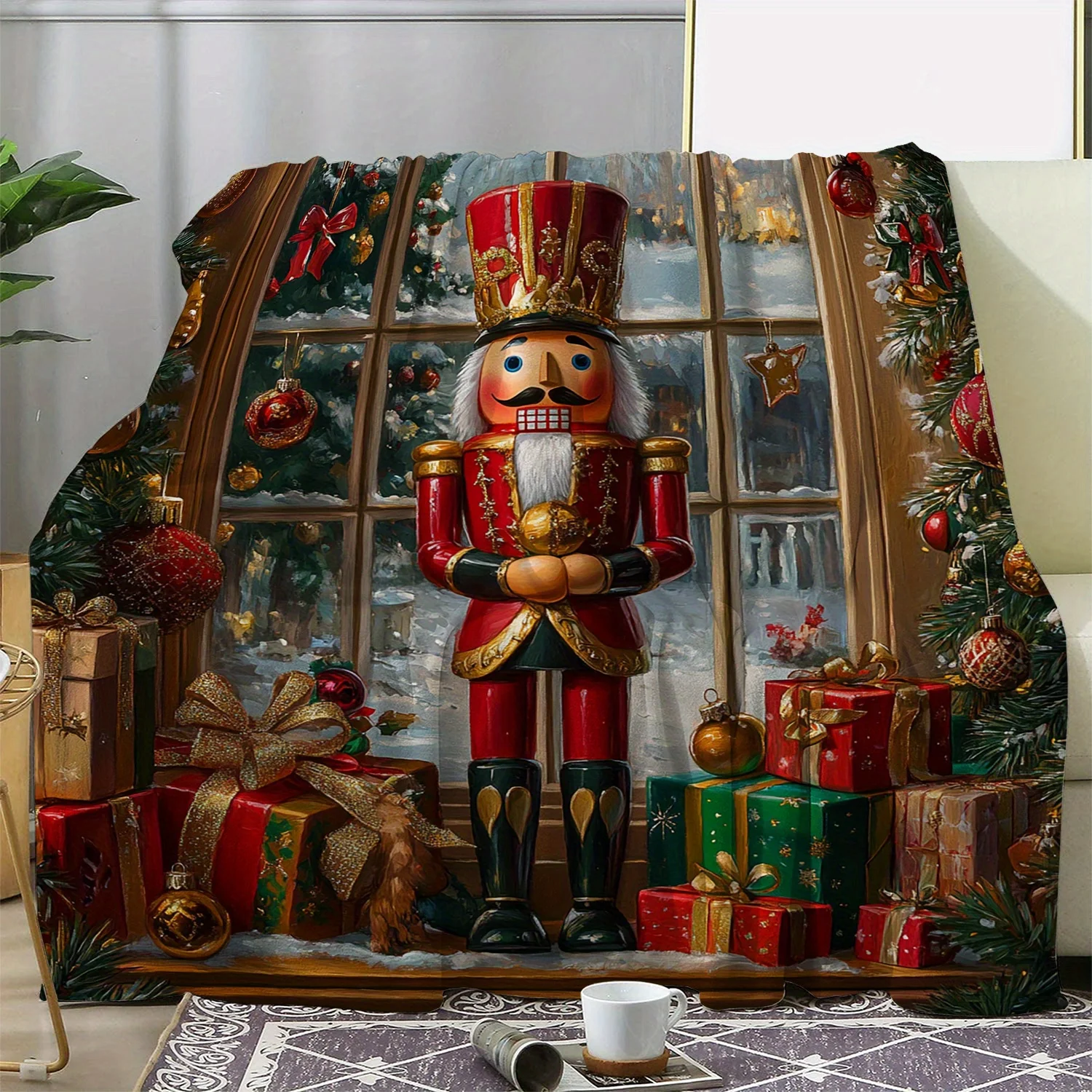 Vintage Nutcracker Christmas Throw – Soft All-Season Blanket for Sofa, Bed, Office & Travel
