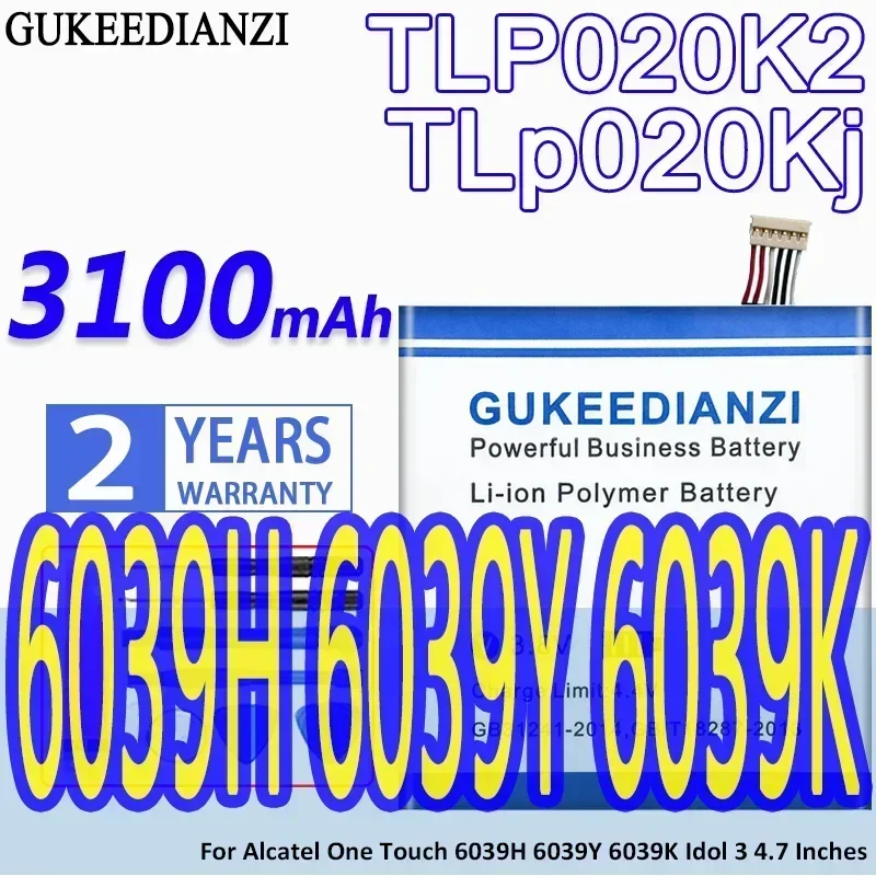 High Capacity GUKEEDIANZI Battery TLP020K2 TLp020Kj 3100mAh For Alcatel One Touch 6039H 6039Y 6039K Idol 3 4.7 Inches