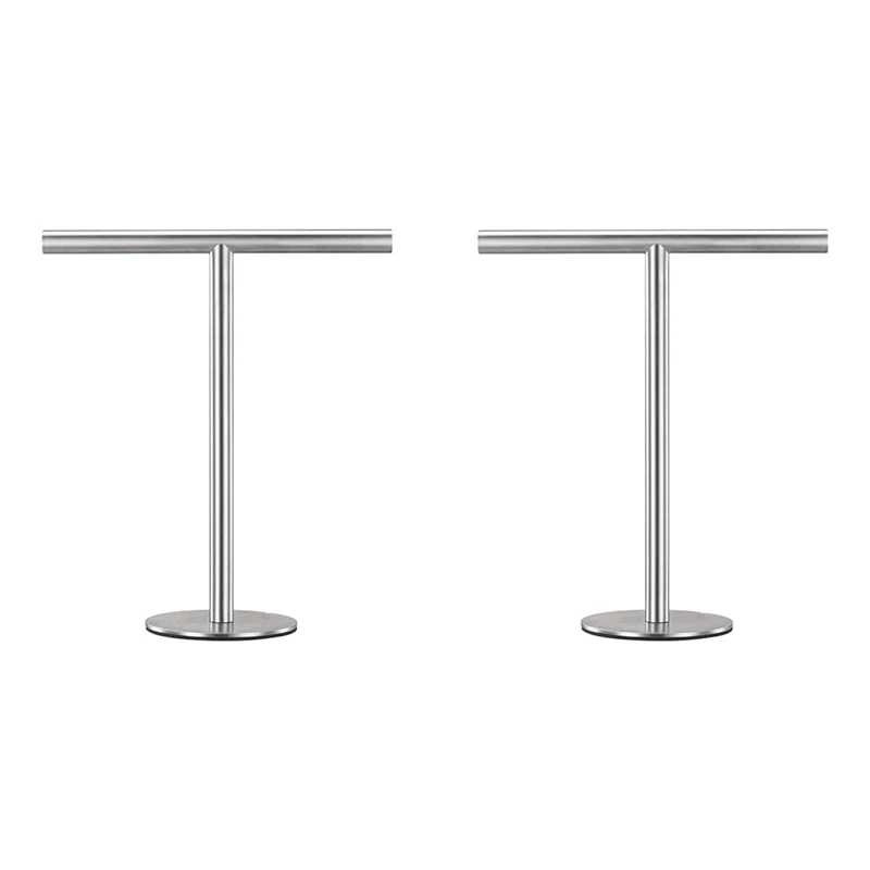 2X Brushed Finish Standing Towel Rack, Heavy Duty Base, Stainless Steel T-Shaped Hand Towel Stand For Bathroom, Kitchen.