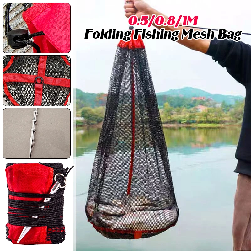 

Fishing Mesh Bag Folding Fishing Fishing Gear Thickening Small Grid Nets Live Fish Nets Bag Bundle Mouth Net Bag Fishing Supply