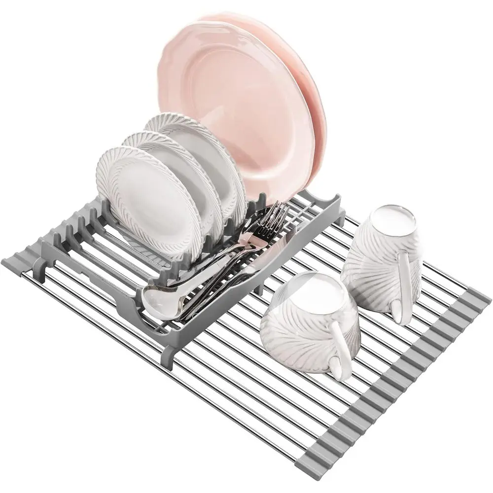 

Upgraded Roll Up Dish Drying Rack(17.1” x 13.1”) Over Sink Dish Drainer oldable StainlSteel Trivet or Kitchen Countertop