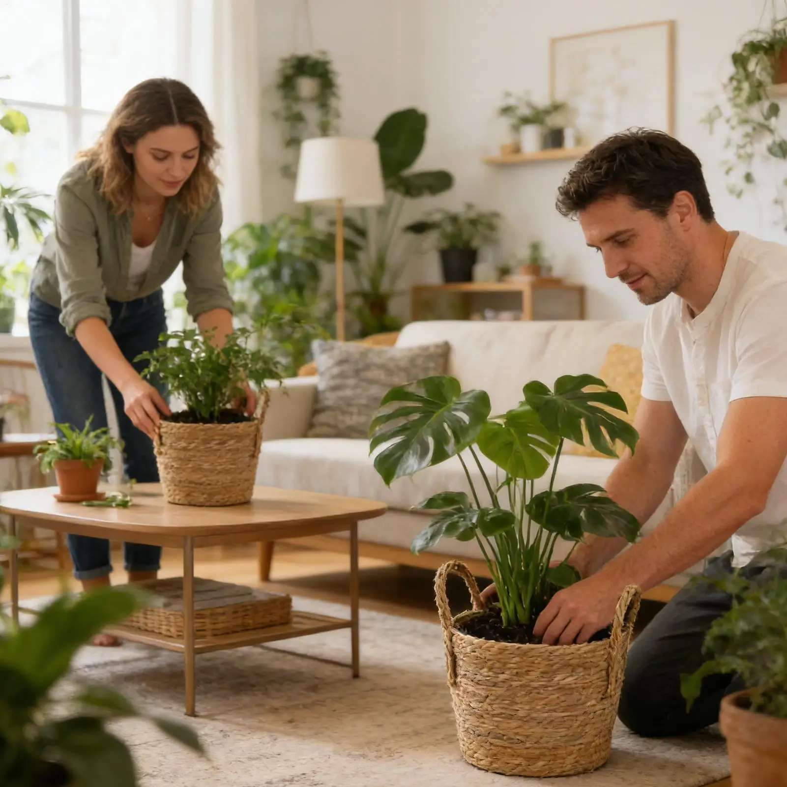 Planter Basket Straw Flowerpot Wicker Planter breathable Rattan Flower Basket Garden Yard pastoral Decoration caring for plants view 4