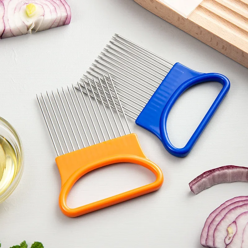 New Insertion Tender Meat Needle Vegetable Slicing Fixator Kitchen Stainless Steel Heart-shaped Onion Fork Multifunctional Tool