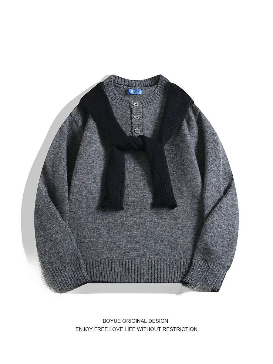 

Свитер Boyue в японском стиле, имитация двухслойного трикотажа, повседневный, в стиле ретро, для студентов, свободного кроя, удлиненный рукав