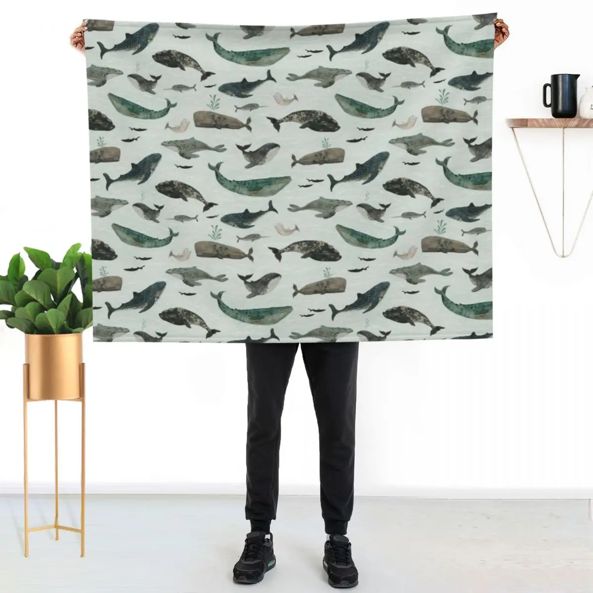 

Tattooed Whales Throw Blanket Spring Fall Cozy Throw Blanket for Couch