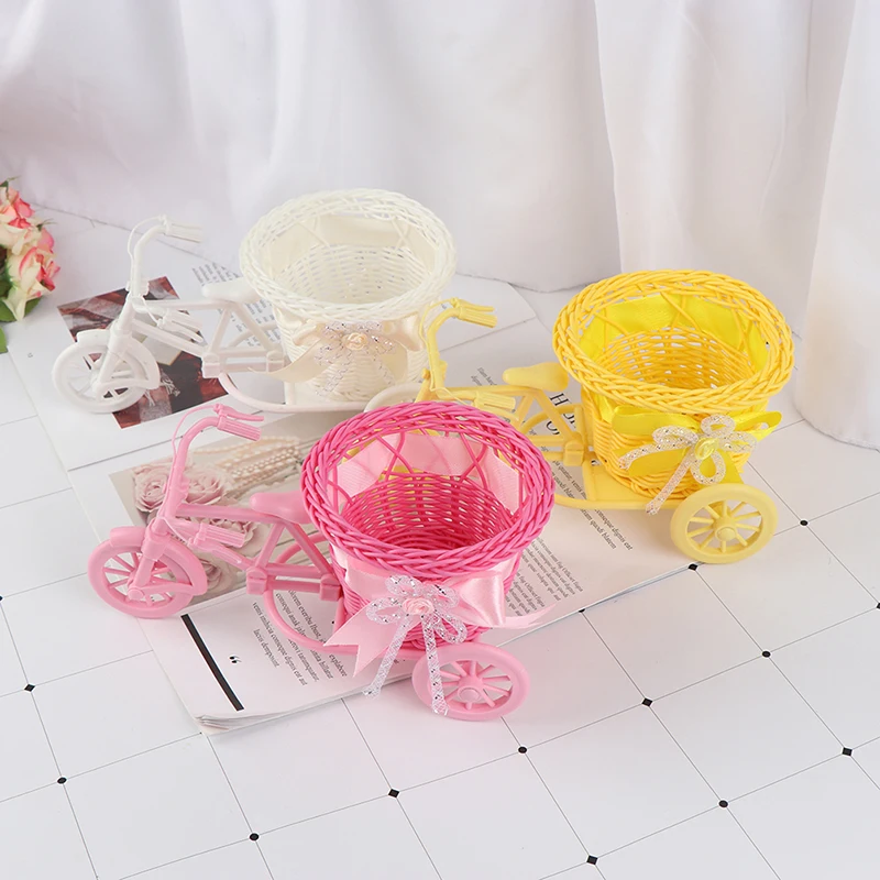 Florero pequeño y hermoso de plástico para triciclo, cesta de flores para bicicleta, almacenamiento para boda, fiesta, hogar, oficina, mesa, decoración de escritorio, 1 unidad