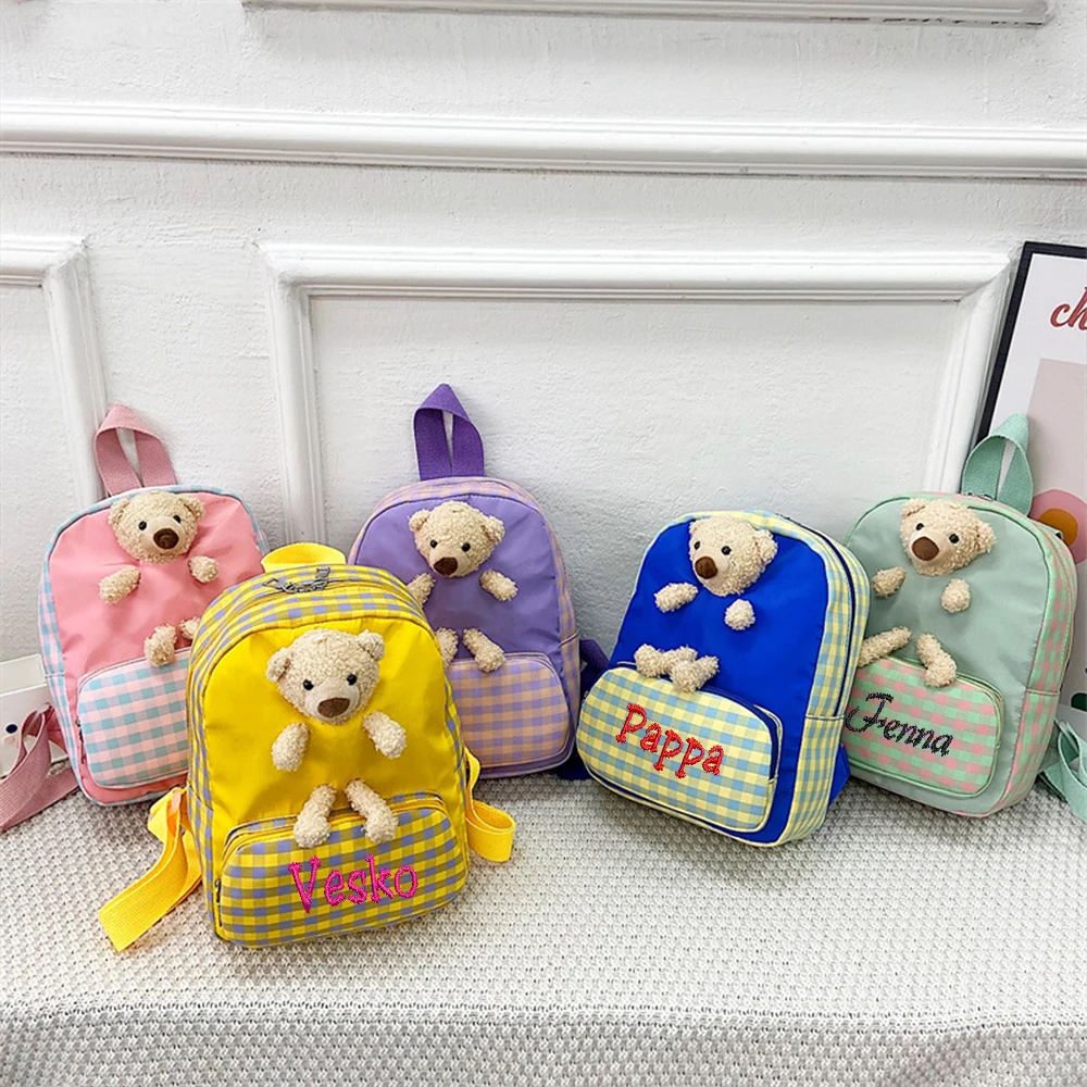 

New Embroidered Teddy Bear Tide Kid Bag 2023 Hot Selling Multi functional Ultra Light Backpack Customized Baby Name Backpack