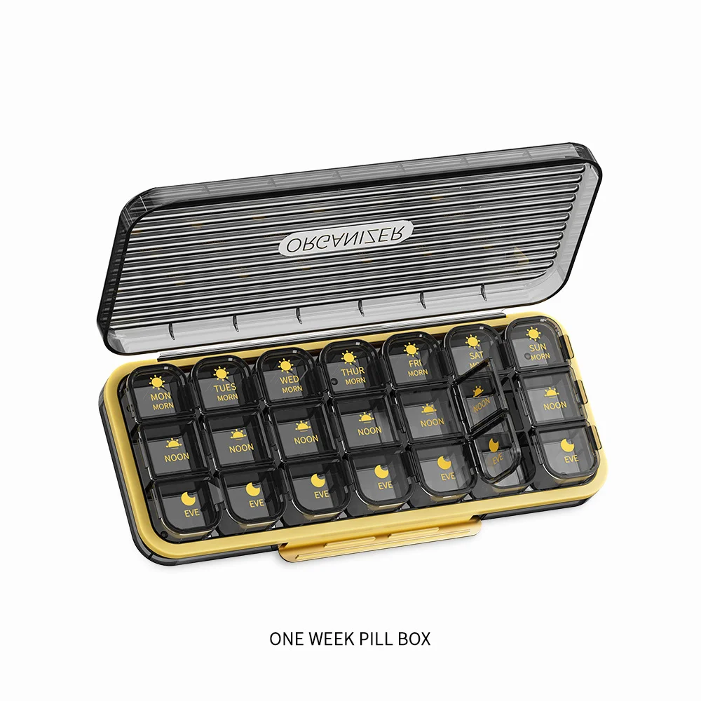 Original 8.8 inch Weekly Pill Box Organizer 21 Grids Portable Travel Pill Case Storage Medicine Dispenser Tablet Organizer Box