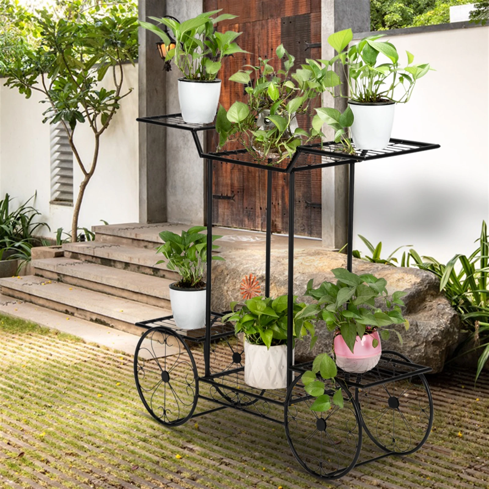 Paint Car Shape 6 Plant Stand Black