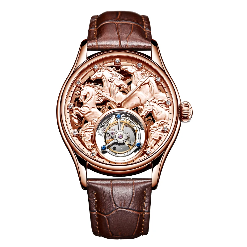 Aesop arloji mekanis pria, jam tangan Tourbillon Manual gerakan berongga 3D, baja tahan karat kulit safir sintetis tahan air 7007
