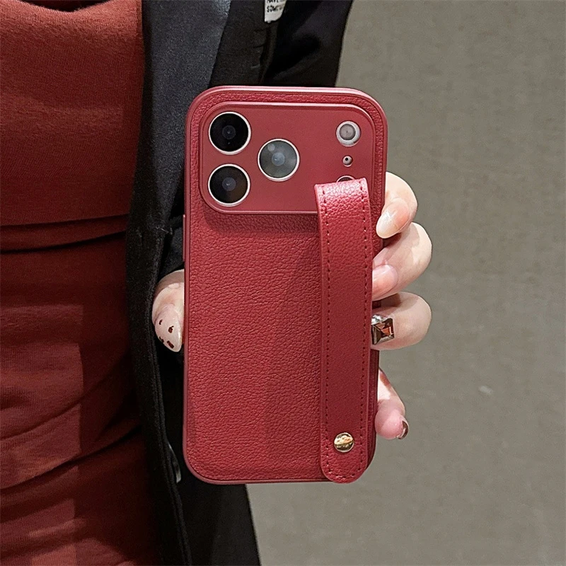 الجلود الملمس معصمه حامل جراب هاتف آيفون 17 الهواء 16E 15 14 زائد 13 12 11 برو ماكس عادي اللون ماتي غطاء مقاوم للصدمات #3