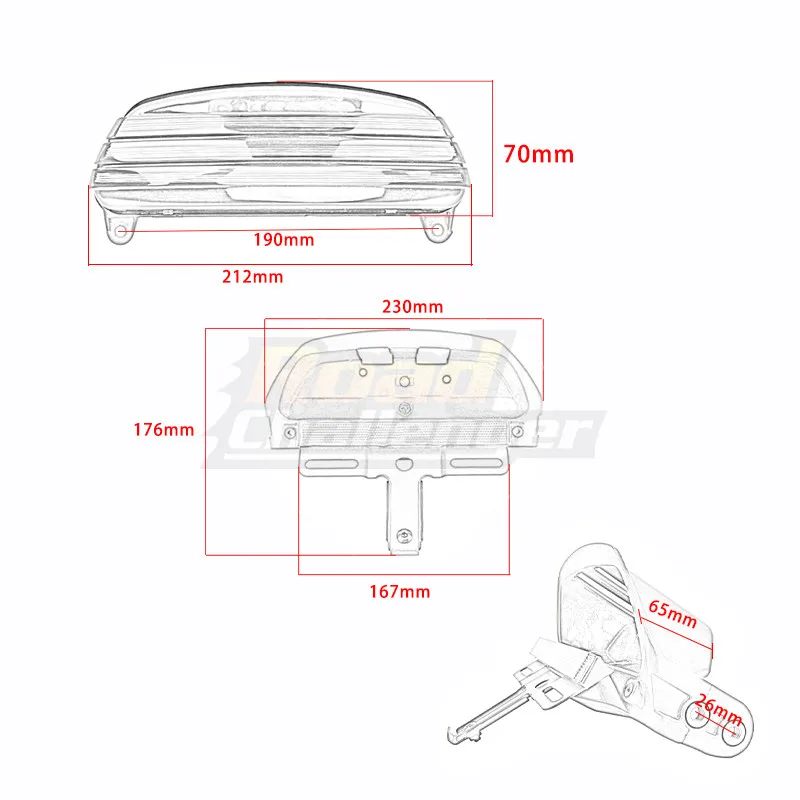 Motorcycle LED Tri-Bar Rear Fender Brake License Plate Tail Light Running Lamp Light For Harley Dyna Fat Bob Softail 2006-2015