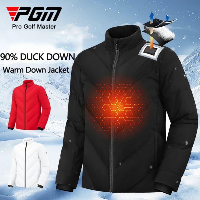 Pgm Men's Lightweight Golf Jacket Winter Thermal White Duck Down Jacket Waterproof Casual Coat Male Windproof Golf Apparel