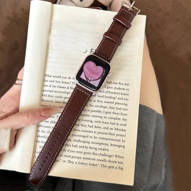Korea Retro PU Leather Strap For Apple Watch Band 49mm 45 44 41 42 38 40 Correa Fashion Men Women Band For Watch Series 9 8 7 SE