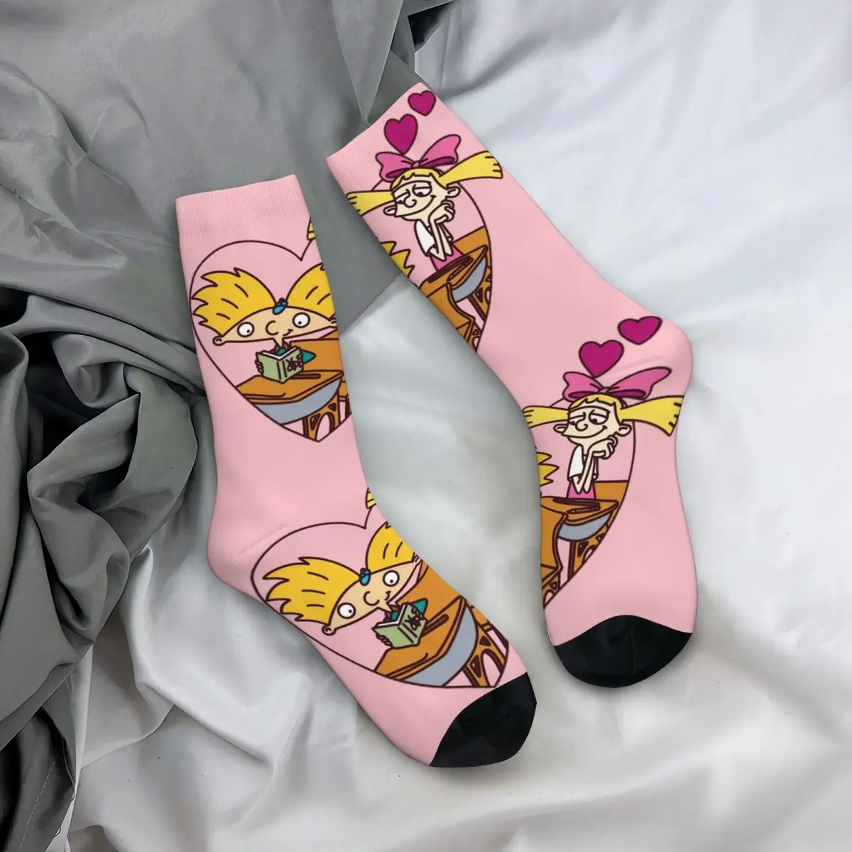 Happy Funny Female Male Socks Hey Arnold! Accessories Super Soft Helga Pataki Heart Graphic Socks All Season