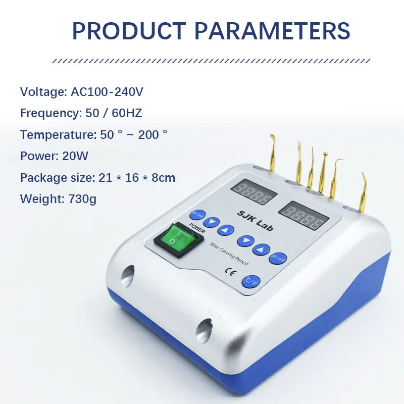 SJK Lab Electric Waxer Knife Carving With Double Wax Carving Pen and 6 Wax Tips+2 Pens Dentistry Tools Dental Equipment