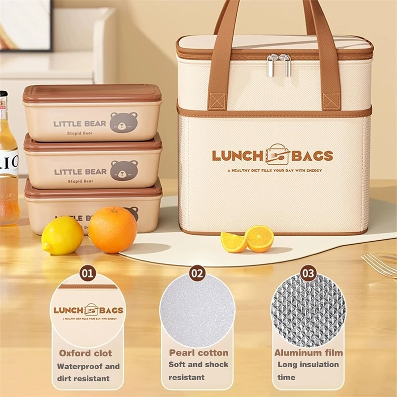 Saco de almoço com bolsos laterais reutilizáveis à prova de vazamento sacos térmicos para adultos das mulheres dos homens à prova dwaterproof água de alta capacidade almoço sacolas para o trabalho