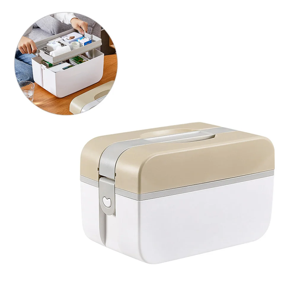 Size L Brown Large Aid Kit Sturdy Plastic Medicine Case Multifunctional Organizer for Home Workplace Outdoor Use